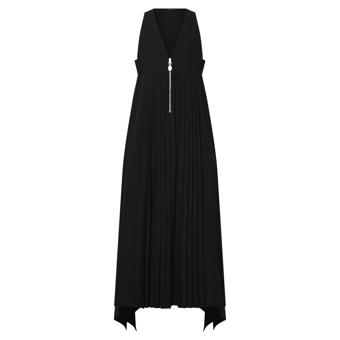 V-Neck Pleat Dress - Luxury Black | LOUIS VUITTON